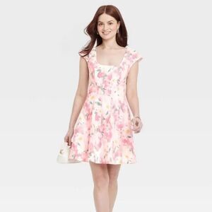 Women’s A New Day Pink Floral Mini Dress Size 6 100% Cotton NWT